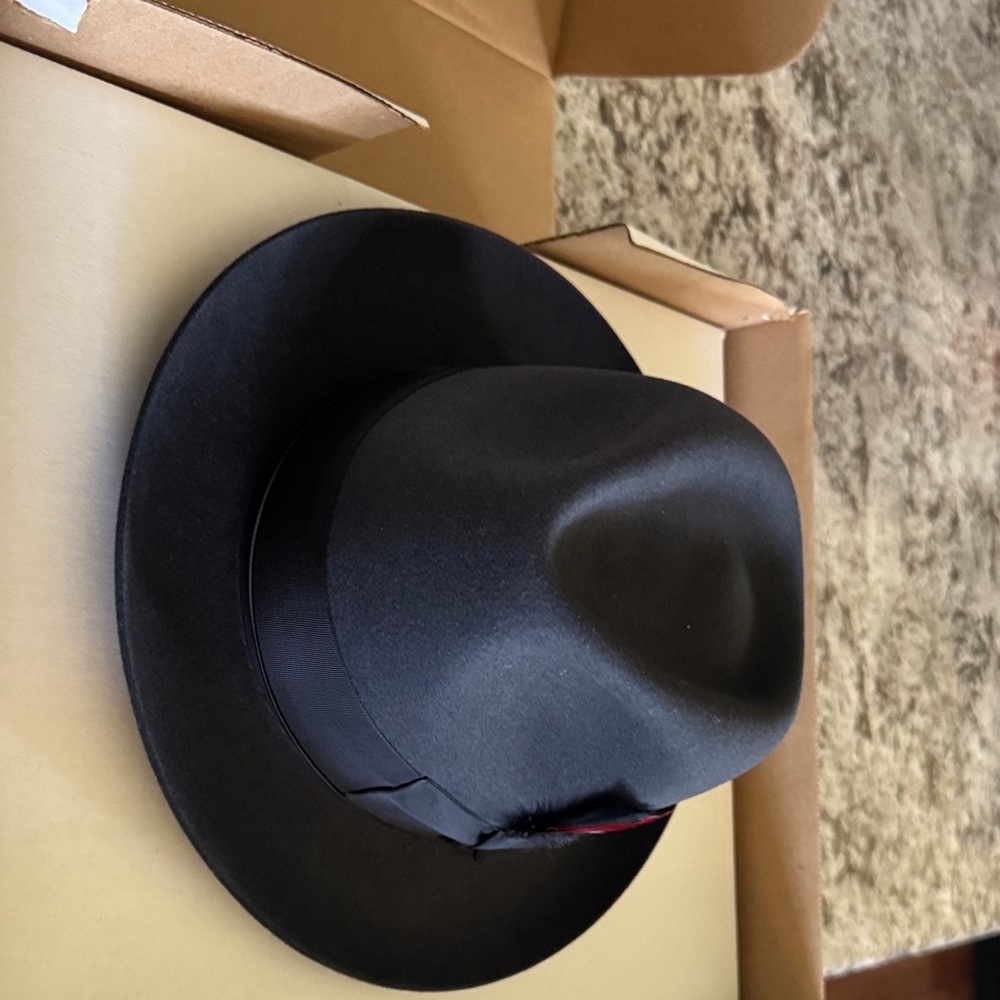 Black Wool Fedora Hat with Feather Accent - Picture 4 of 7